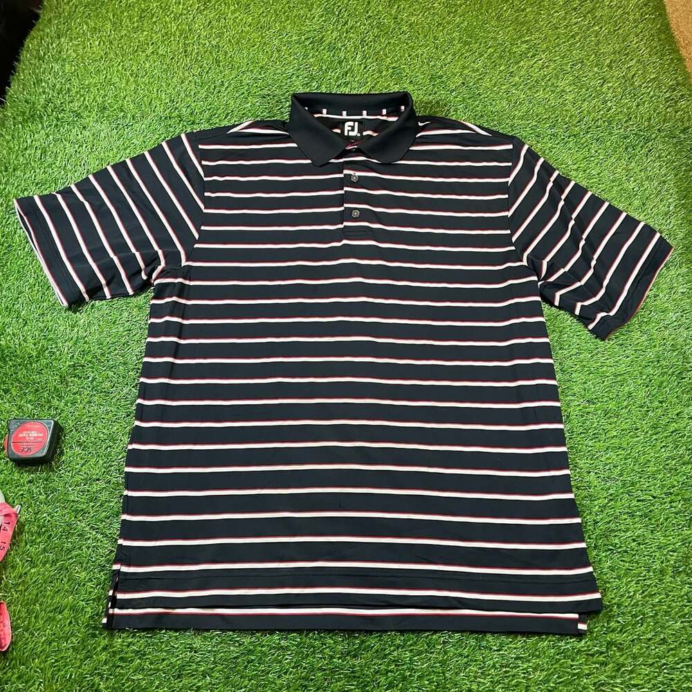 FootJoy Striped Short Sleeve Golf Polo Shirt XL Black Red